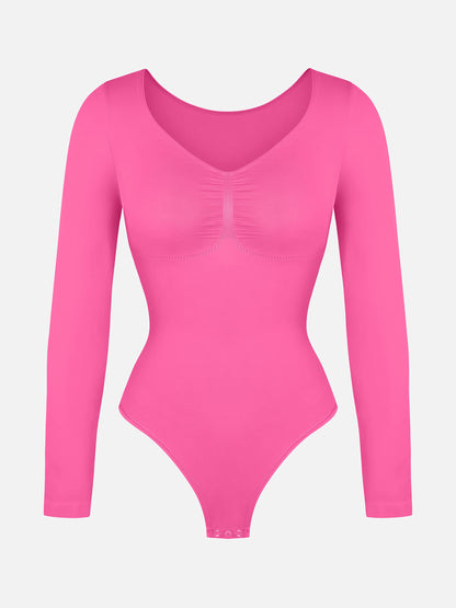 Selucy™ Seamless Long Sleeve Tummy Control Thong Bodysuit