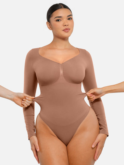 Selucy™ Seamless Long Sleeve Tummy Control Thong Bodysuit