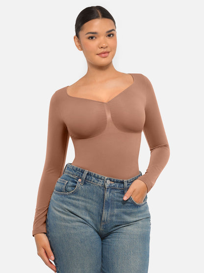 Selucy™ Seamless Long Sleeve Tummy Control Thong Bodysuit