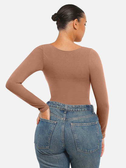 Selucy™ Seamless Long Sleeve Tummy Control Thong Bodysuit