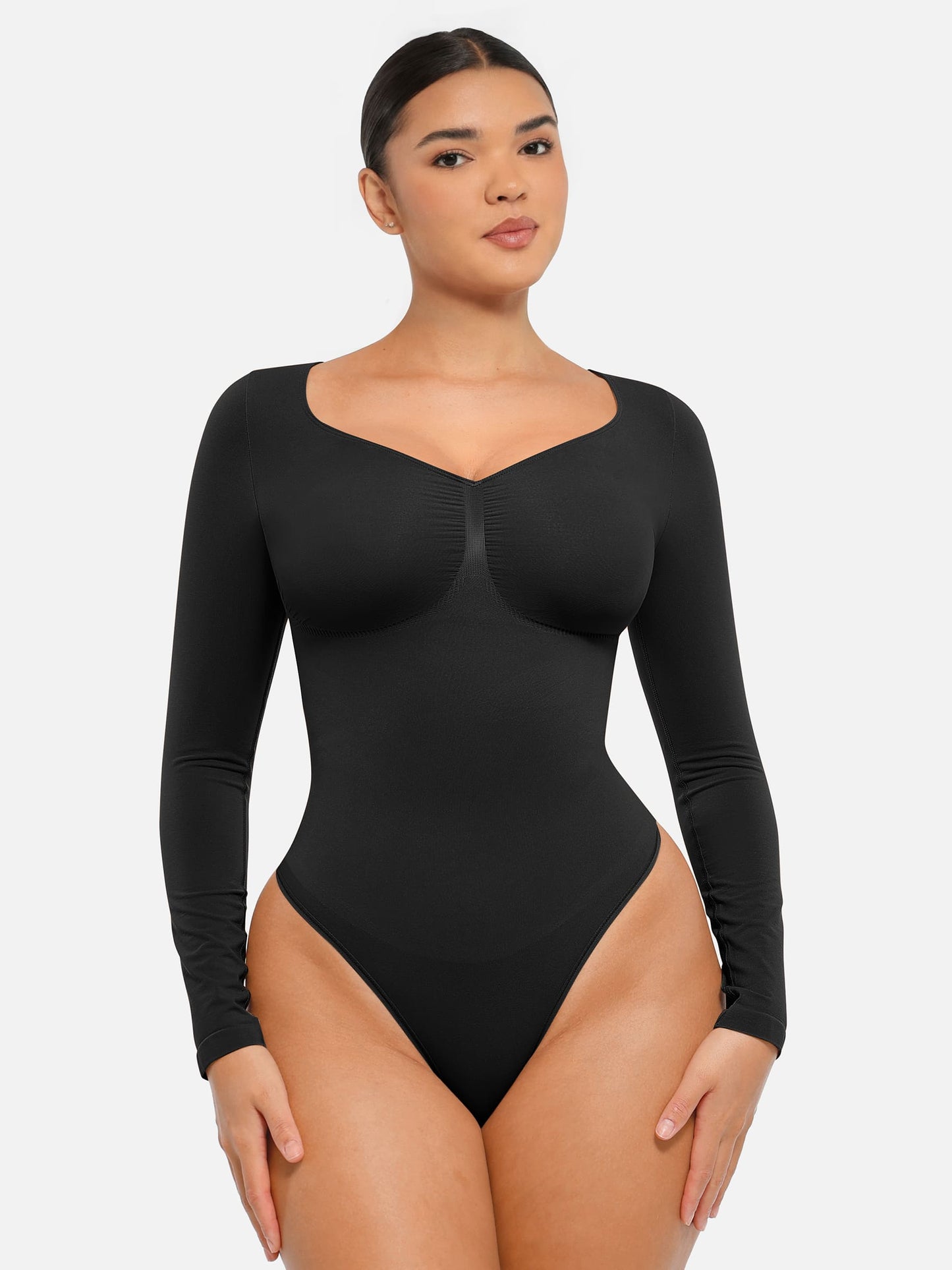 Selucy™ Seamless Long Sleeve Tummy Control Thong Bodysuit