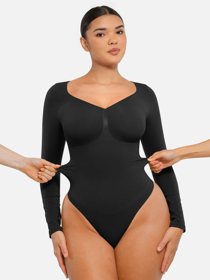 Selucy™ Seamless Long Sleeve Tummy Control Thong Bodysuit