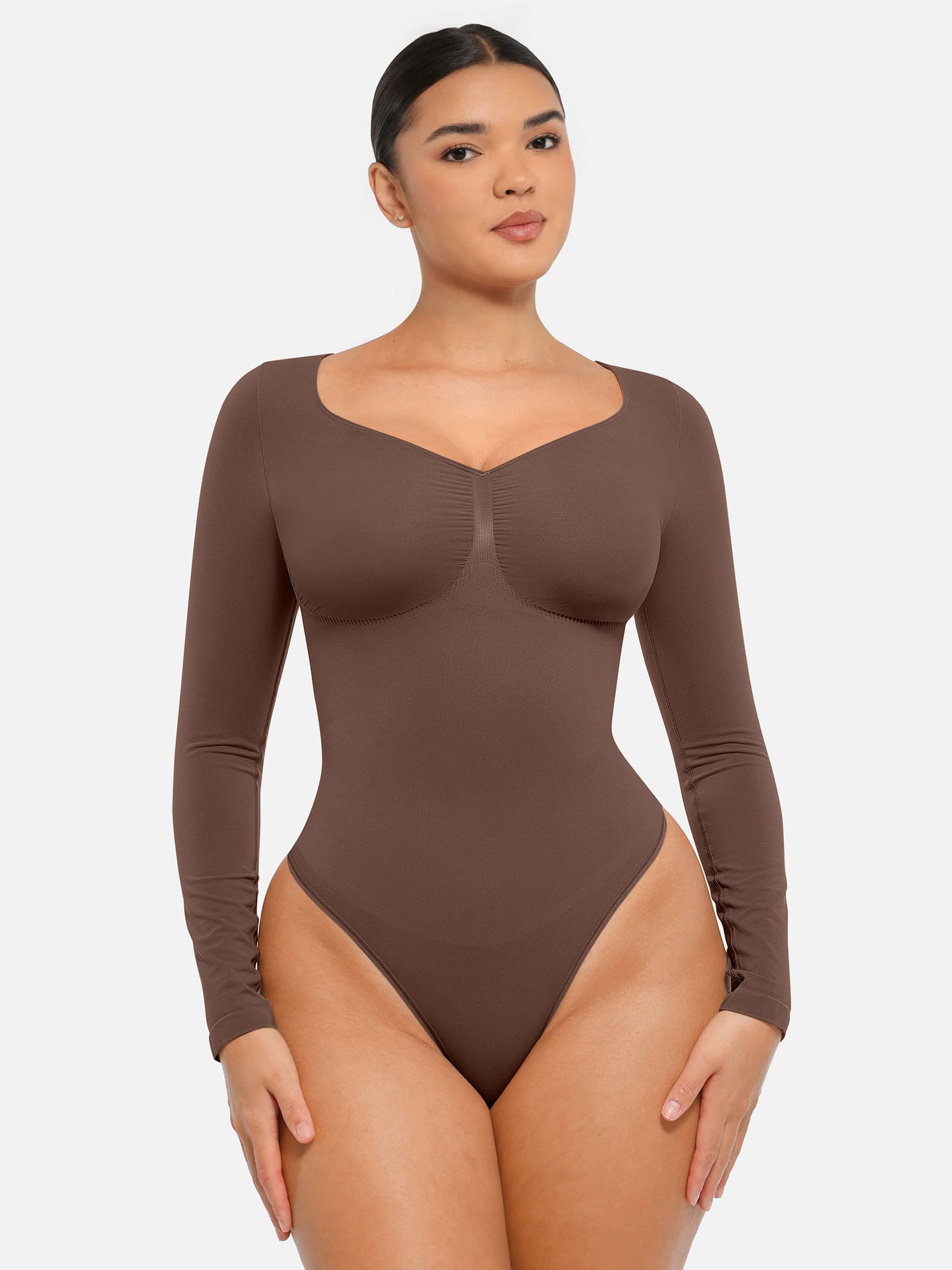 Selucy™ Seamless Long Sleeve Tummy Control Thong Bodysuit