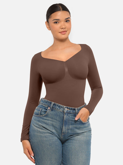 Selucy™ Seamless Long Sleeve Tummy Control Thong Bodysuit