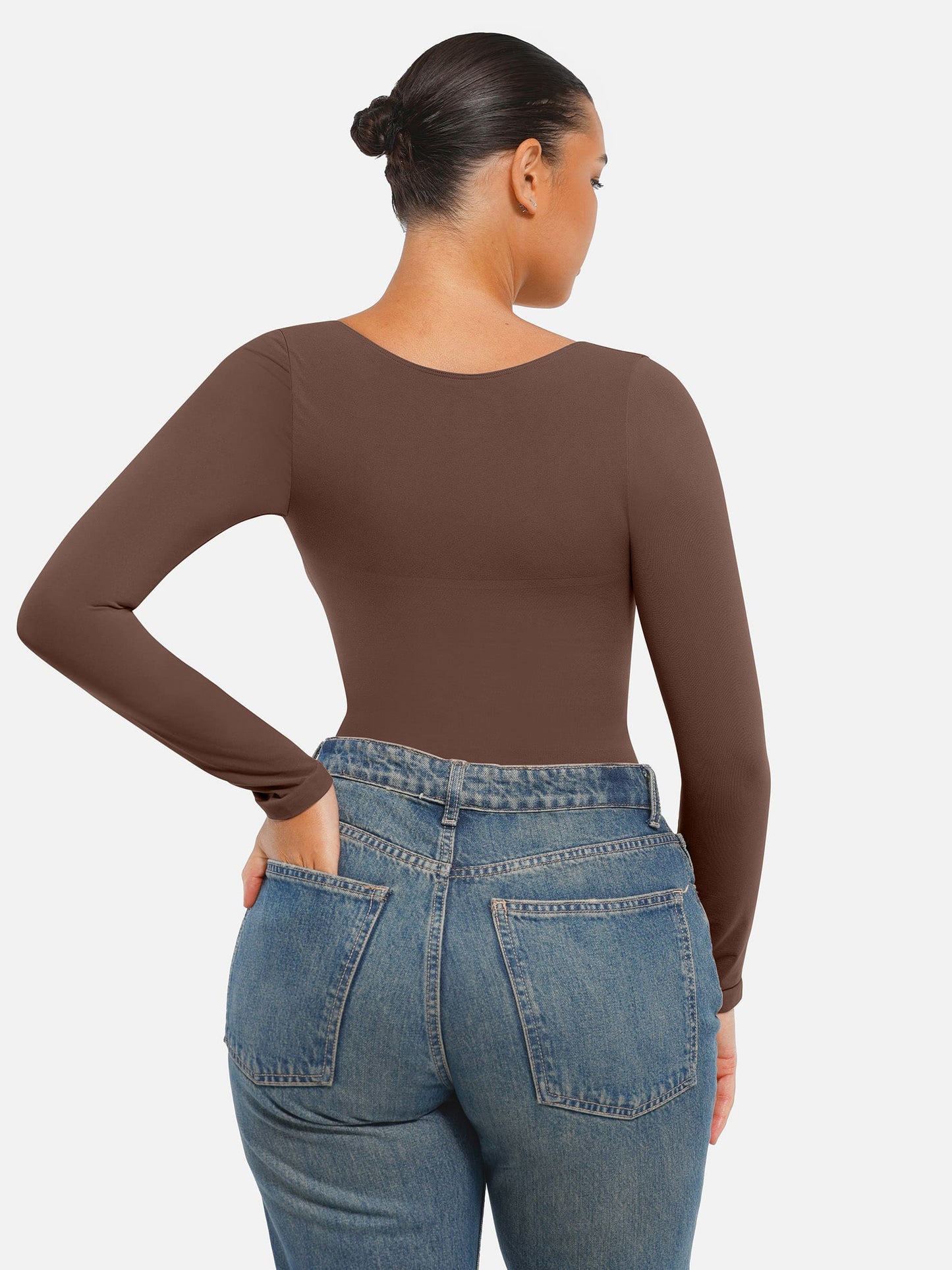 Selucy™ Seamless Long Sleeve Tummy Control Thong Bodysuit
