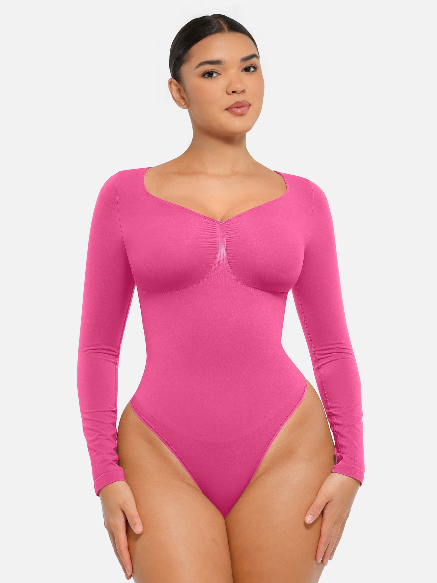 Selucy™ Seamless Long Sleeve Tummy Control Thong Bodysuit