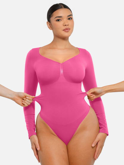 Selucy™ Seamless Long Sleeve Tummy Control Thong Bodysuit