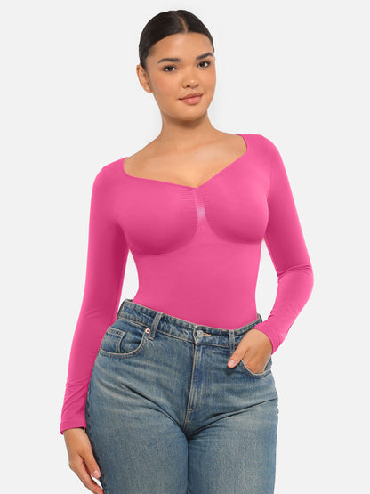 Selucy™ Seamless Long Sleeve Tummy Control Thong Bodysuit