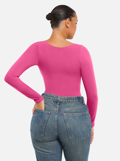Selucy™ Seamless Long Sleeve Tummy Control Thong Bodysuit