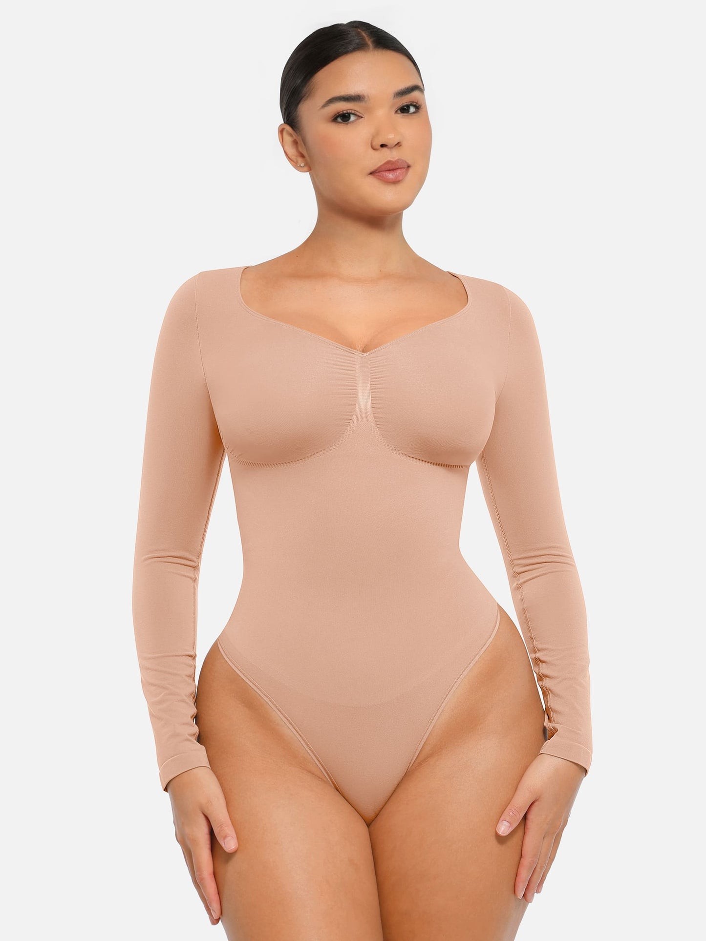 Selucy™ Seamless Long Sleeve Tummy Control Thong Bodysuit