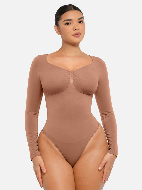 Selucy™ Seamless Long Sleeve Tummy Control Thong Bodysuit