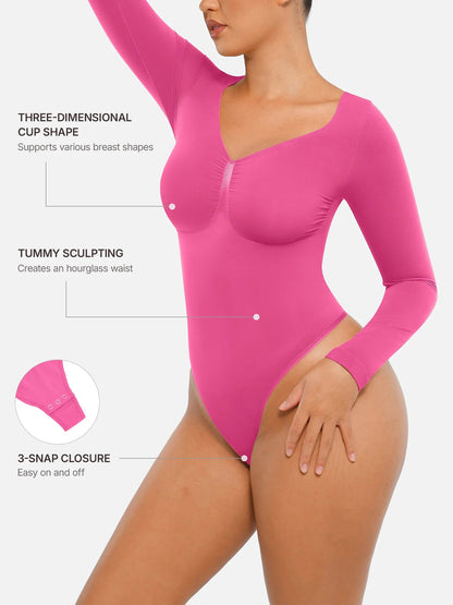 Selucy™ Seamless Long Sleeve Tummy Control Thong Bodysuit