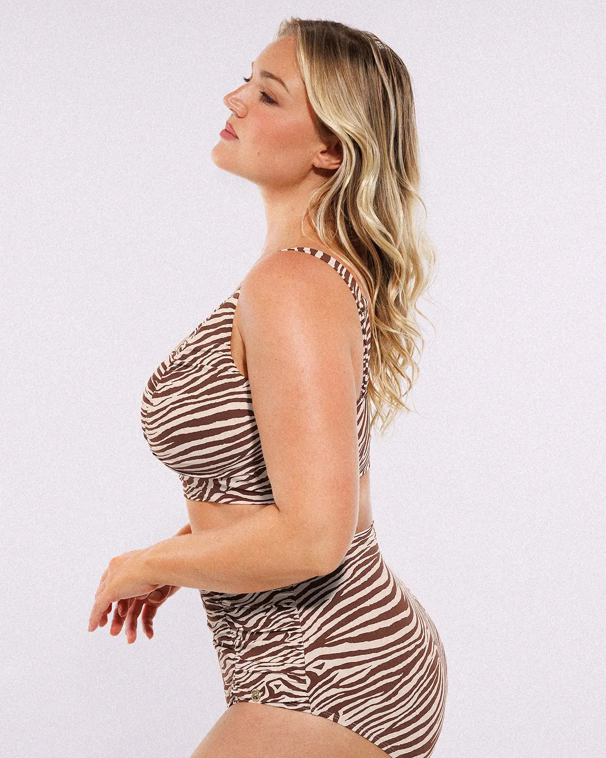 Selucy™ Ruched V-Neck Bikini Top & High-Waisted Bottom Set