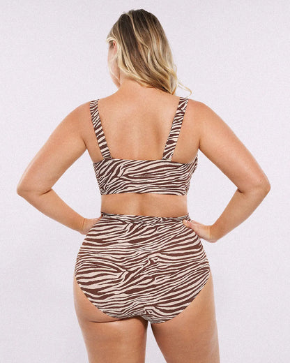 Selucy™ Ruched V-Neck Bikini Top & High-Waisted Bottom Set