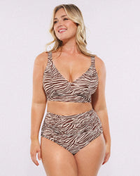 Selucy™ Ruched V-Neck Bikini Top & High-Waisted Bottom Set