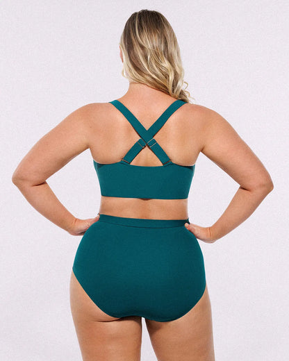 Selucy™ Ruched V-Neck Bikini Top & High-Waisted Bottom Set