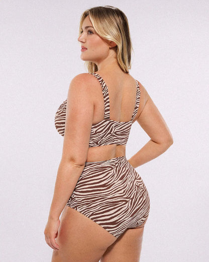 Selucy™ Ruched V-Neck Bikini Top & High-Waisted Bottom Set