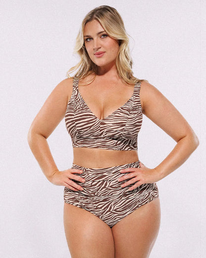 Selucy™ Ruched V-Neck Bikini Top & High-Waisted Bottom Set