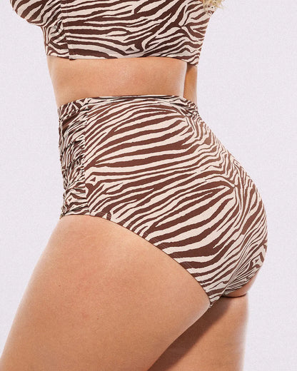 Selucy™ Ruched V-Neck Bikini Top & High-Waisted Bottom Set