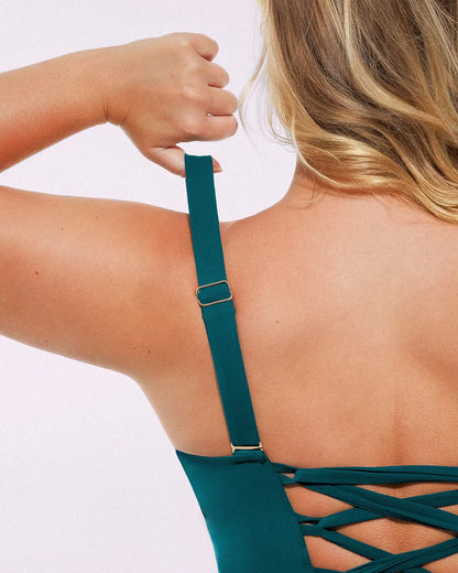 Selucy™ Ruched V-Neck Shaping Swimsuit