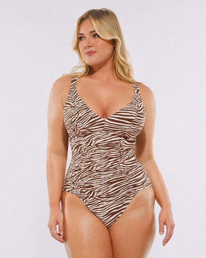 Selucy™ Ruched V-Neck Shaping Swimsuit