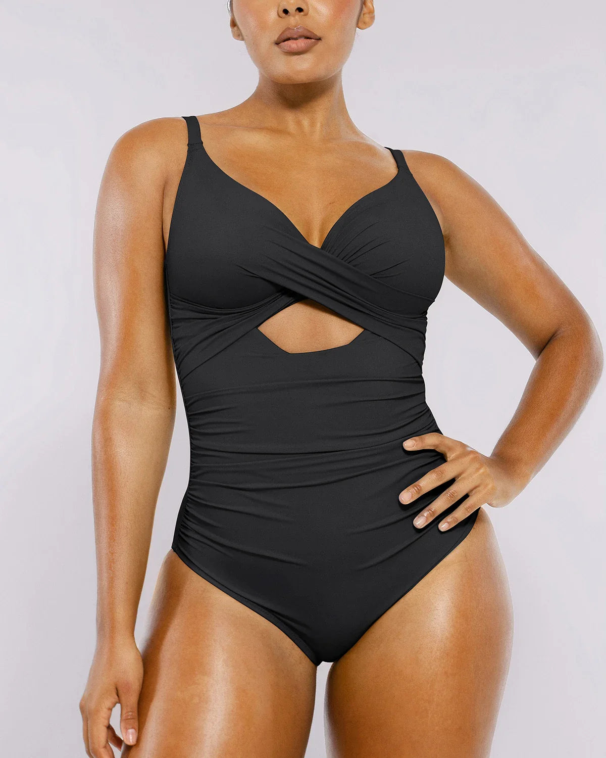 Selucy™ Ribbed Cutout-Front Shaping Swimsuit