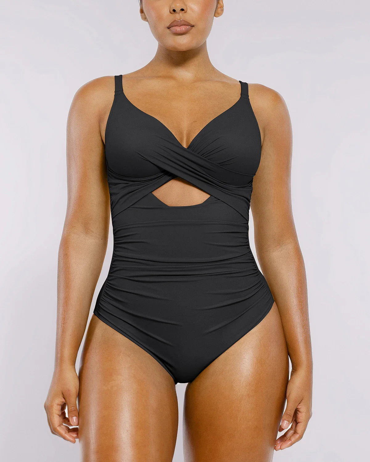 Selucy™ Ribbed Cutout-Front Shaping Swimsuit