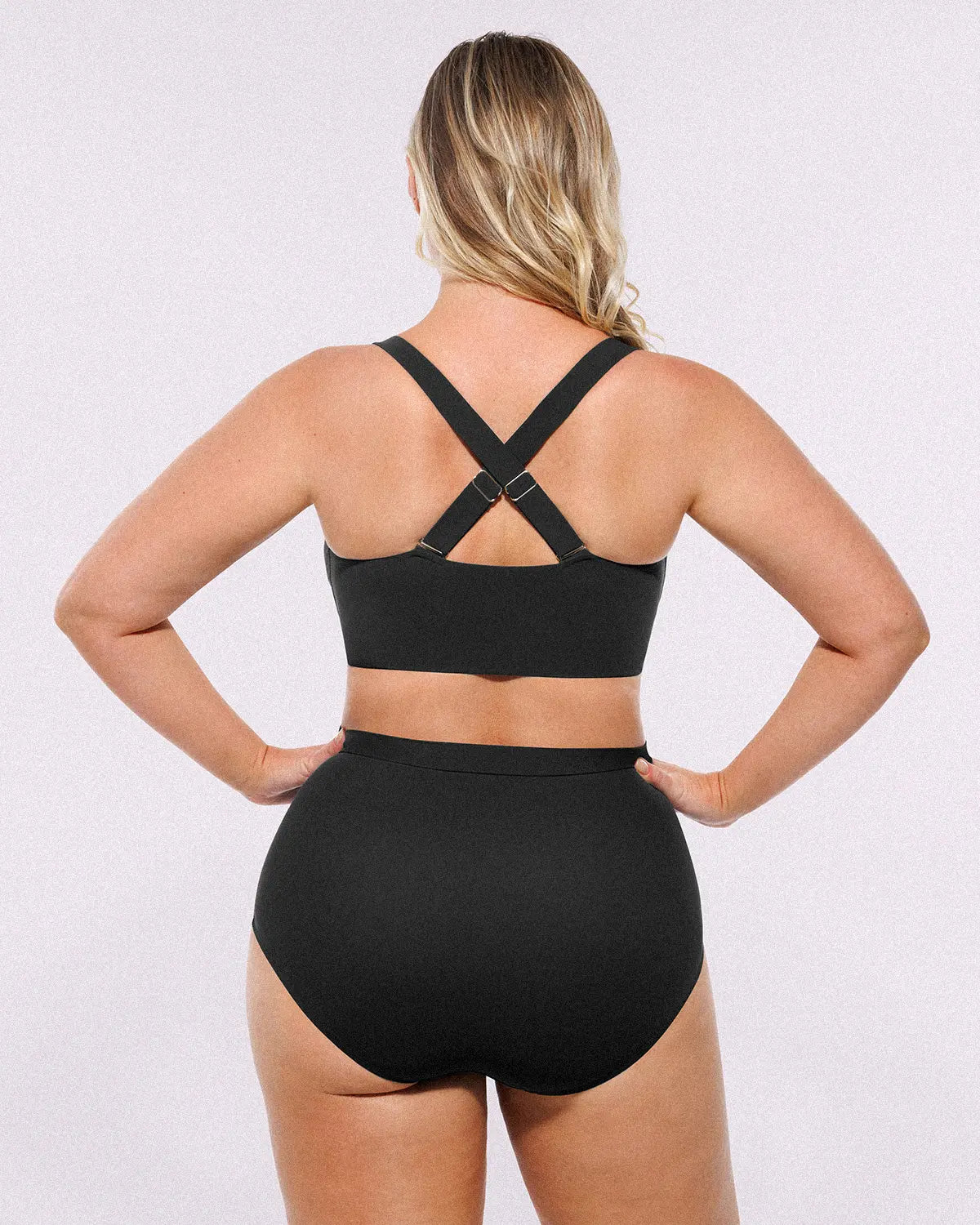 Selucy™ Ruched V-Neck Bikini Top & High-Waisted Bottom Set