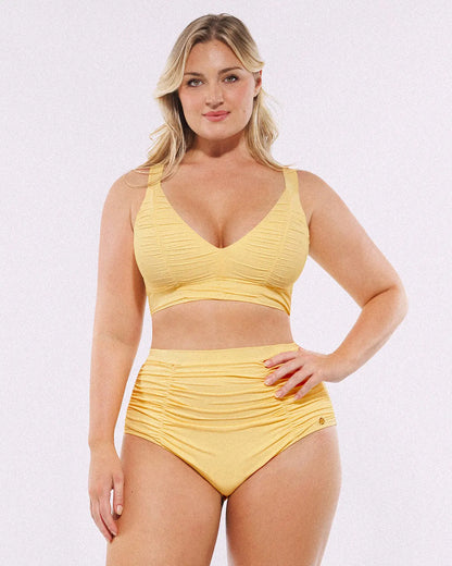 Selucy™ Ruched V-Neck Bikini Top & High-Waisted Bottom Set