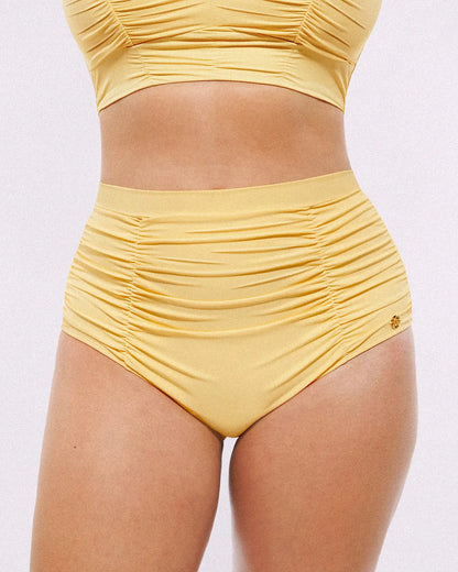 Selucy™ Ruched V-Neck Bikini Top & High-Waisted Bottom Set