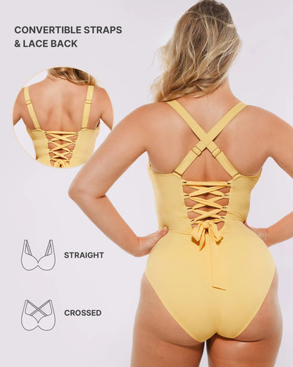 Selucy™ Ruched V-Neck Shaping Swimsuit