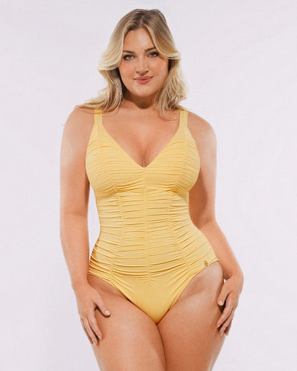 Selucy™ Ruched V-Neck Shaping Swimsuit