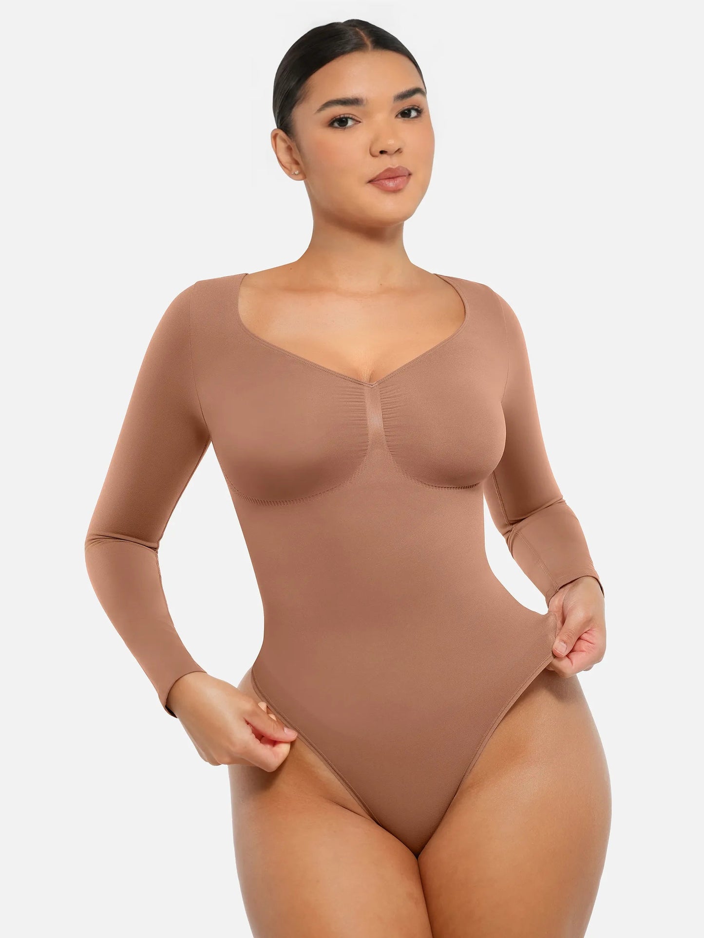 Selucy™ Seamless Long Sleeve Tummy Control Thong Bodysuit